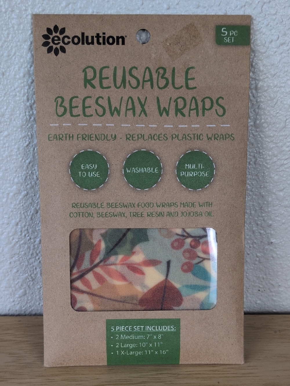 Ecolution Reusable Beeswax Wraps 5 pc Set